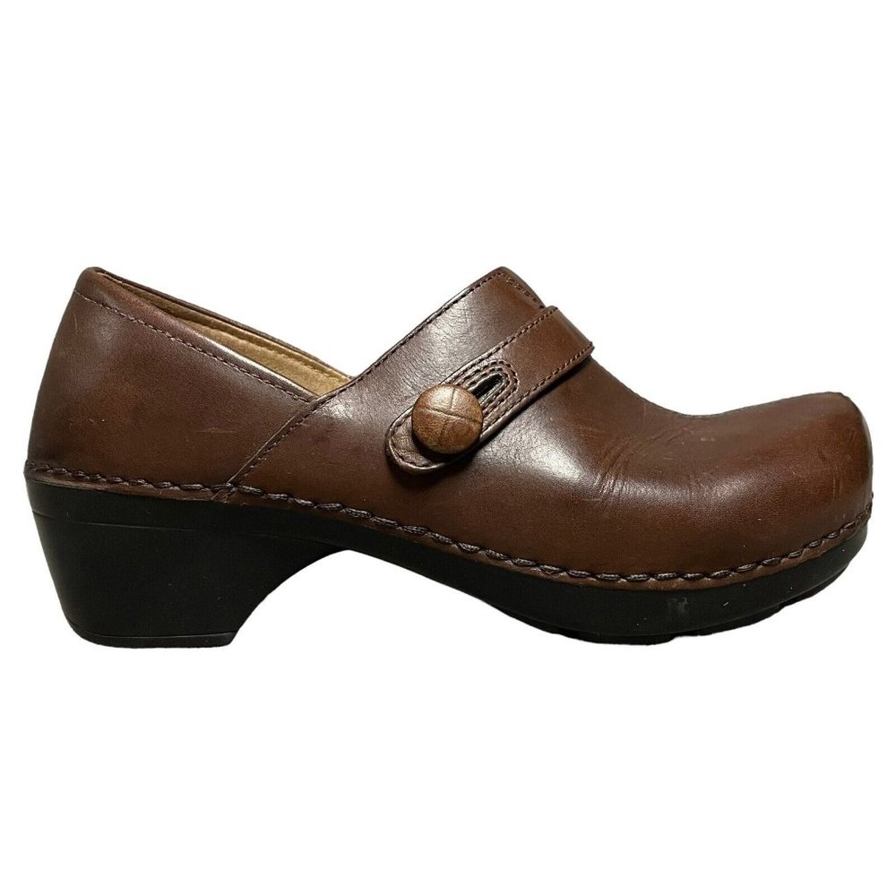 Dansko Solstice Brown Leather Split Toe Strap Clog Shoes Womens Size 37 US 6.5-7